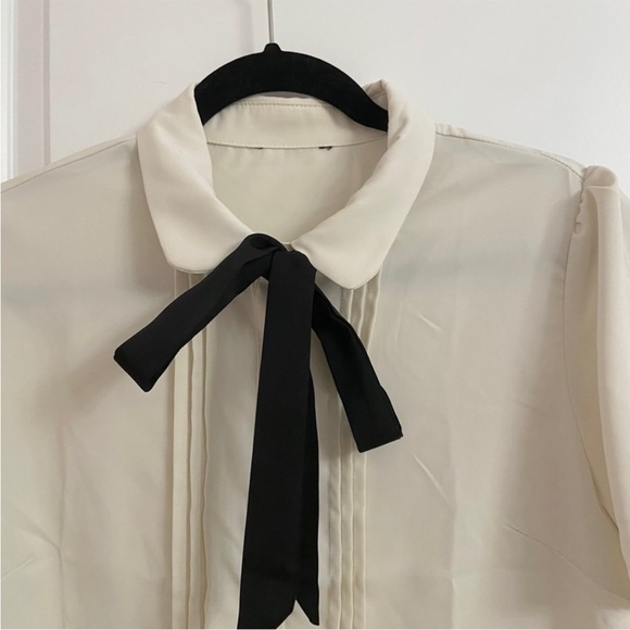 jk jfashion schoolgirl ribbon tie button down blouse - Picture 2 of 3